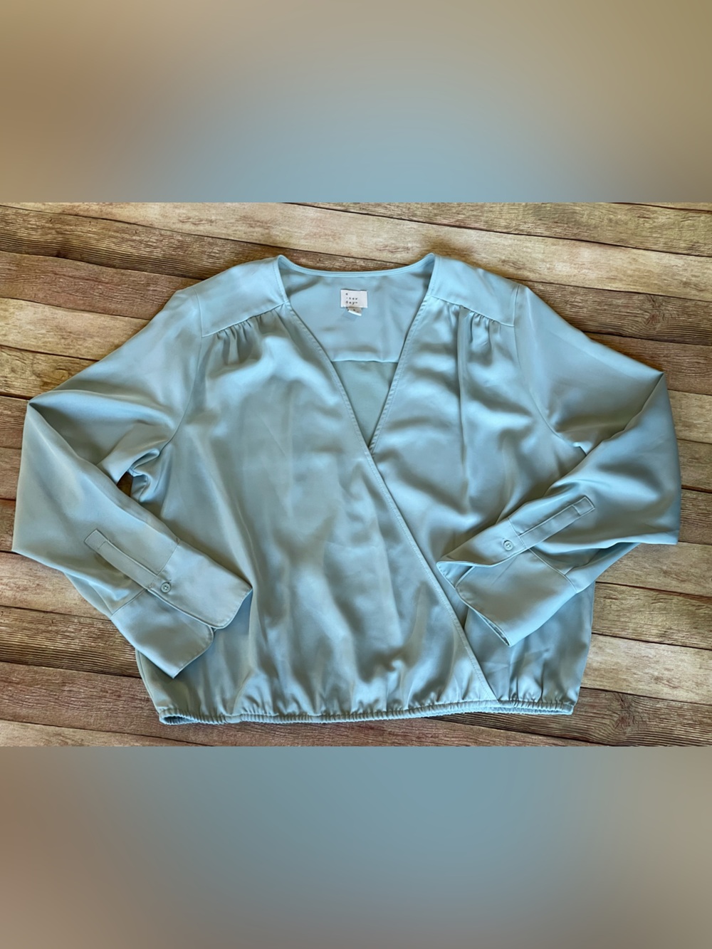 a new day Light Blue Wrap-Style V-Neck Blouse